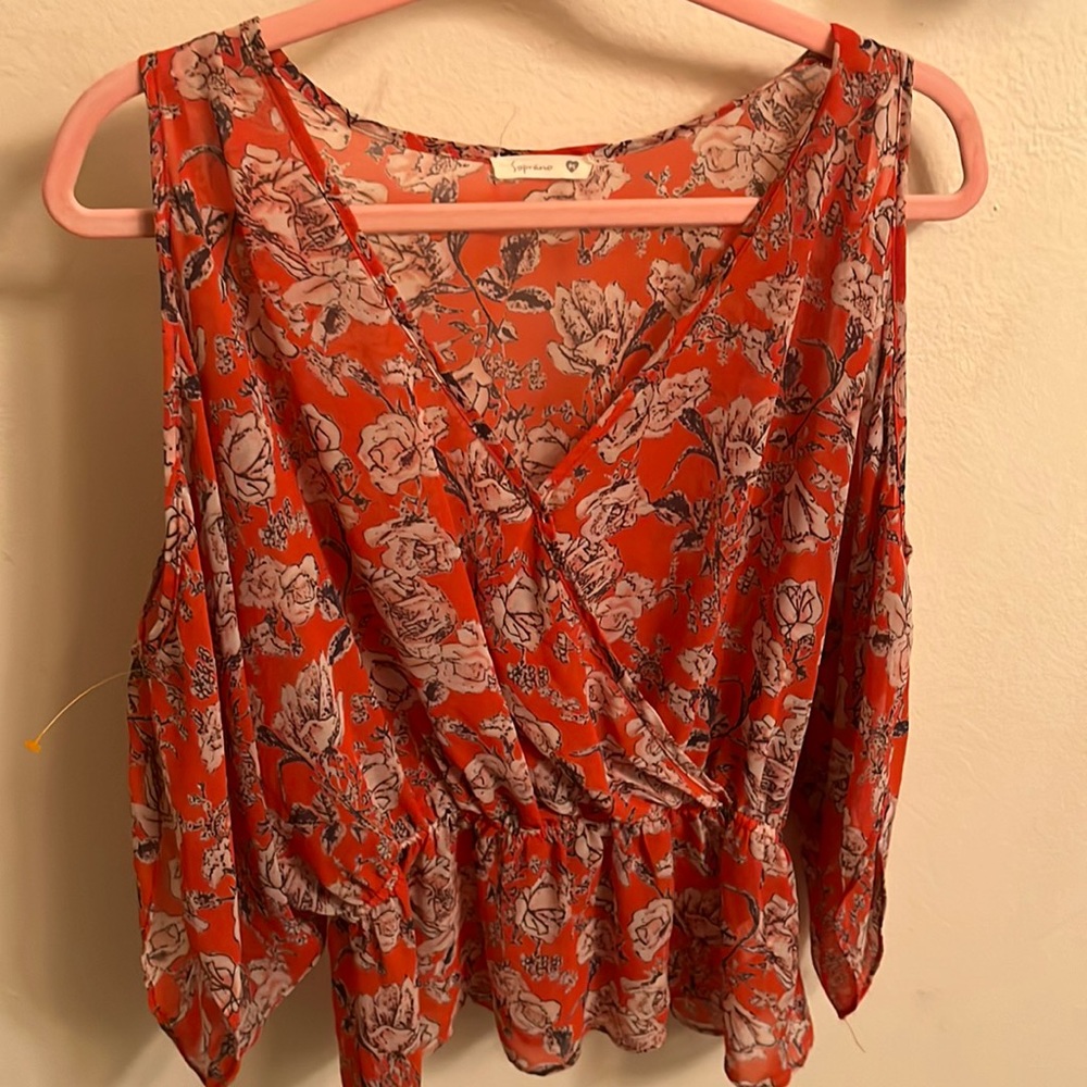 Soprano size medium sheer top never worn with shoulder cut outs and flared arms